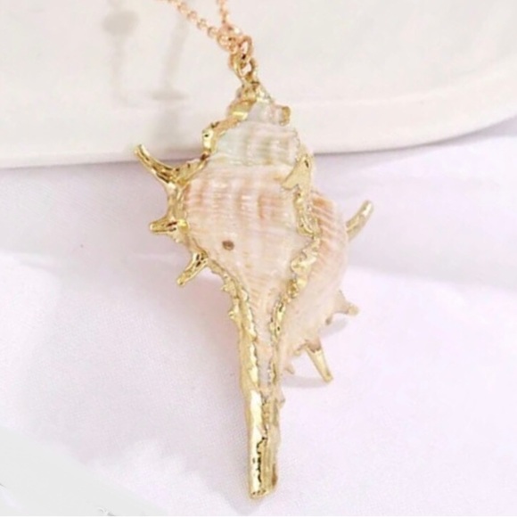 Spiny Murex~ Echinate Spiky Conch Shell Mermaid Beach Ocean Gold Dipped Necklace - Picture 8 of 16